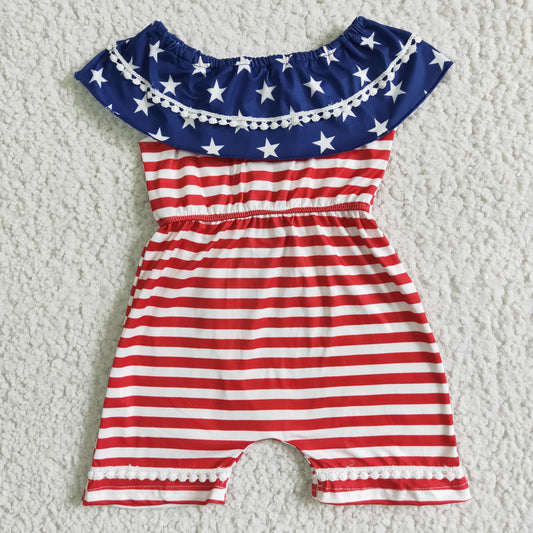 Promotion Baby Girl July 4th Stripes Stars Jumpsuit RTS