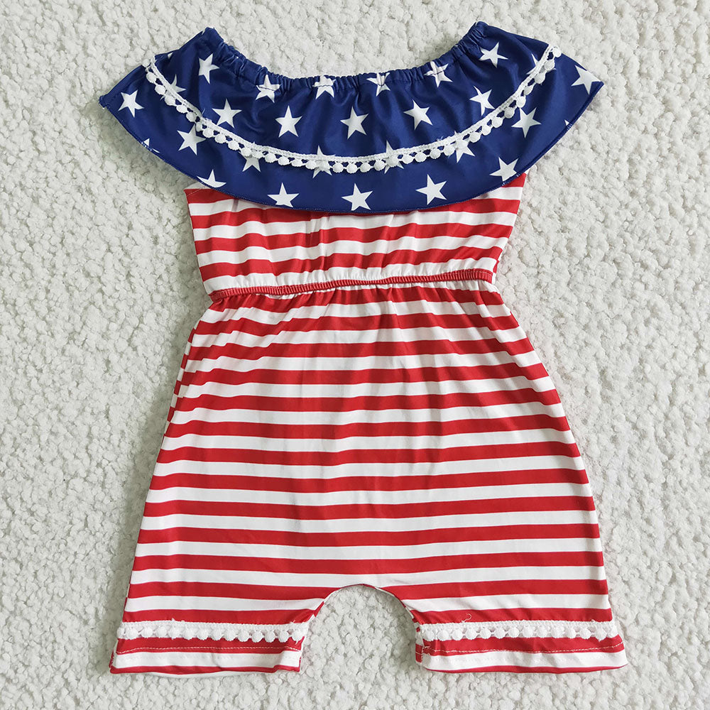 Baby Girl Sleeveless 4th Of July Stars Stripes Sibling Jumpsuit RTS