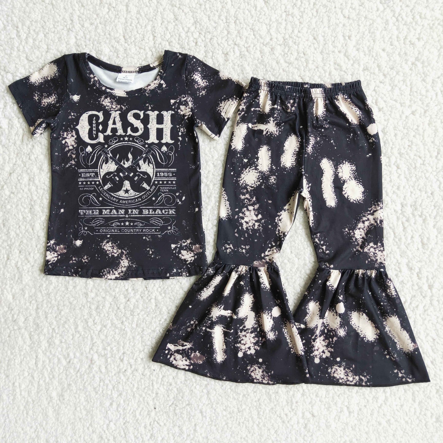 Promotion Baby Girl Short Sleeves Shirt Bell Pants Music Outfit