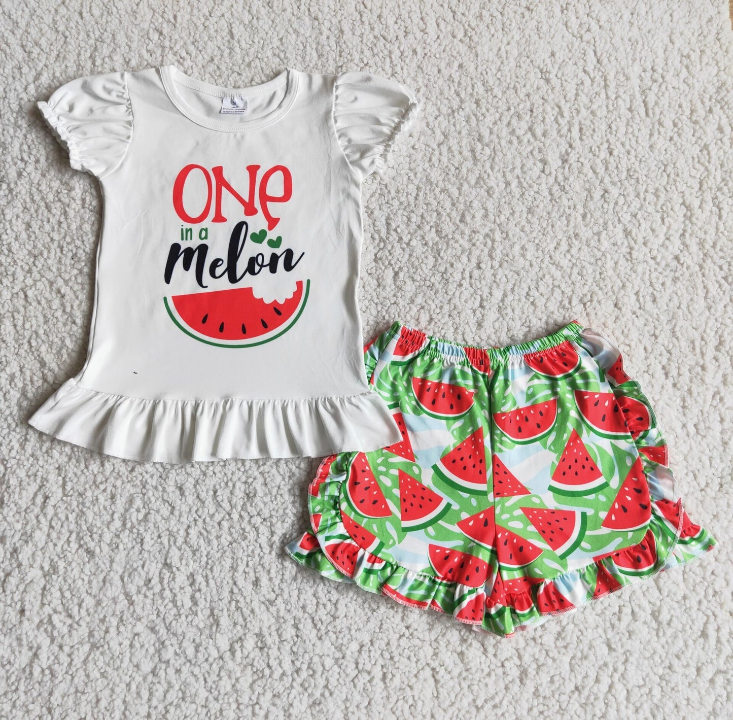 Promotion Baby Girl Short Sleeves Watermelon Shirt Shorts Summer Set RTS