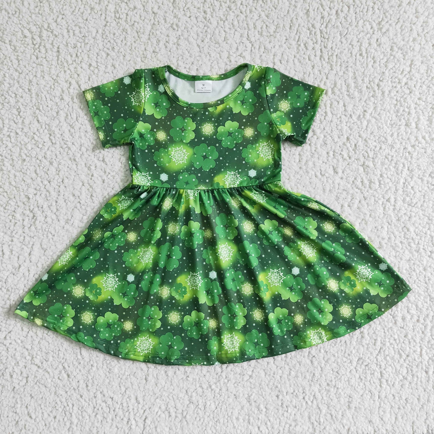 Promotion Baby Girl St. Patrick's Day Short Sleeves Clover Green Dress