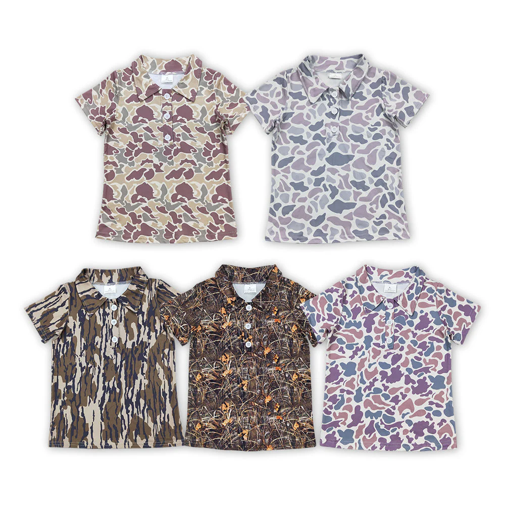 ( No. 5-9 ) Baby Boy Toddler Short Sleeves Buttons Camo Tee Sibling Shirt Tops RTS
