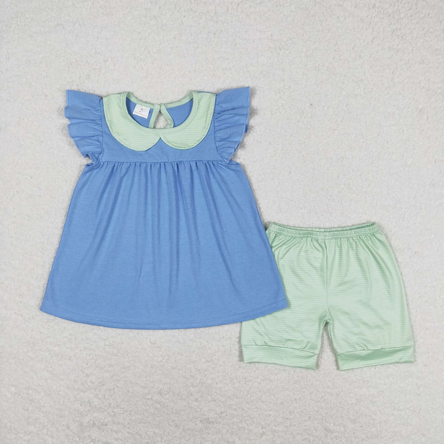 Baby Girl Short Sleeves Cotton Blue Tunic Stripes Shorts Summer Set