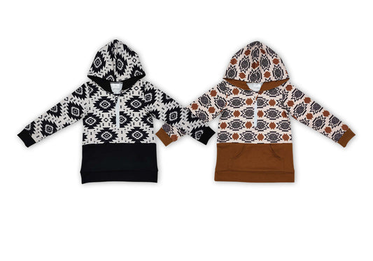 Baby Boy Toddler Sibling Long Sleeves Western Aztec Hoodie Zipper Pullover Shirt