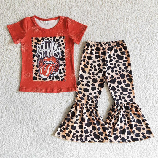 Promotion Baby Girl Short Sleeves Leopard Bell Pants Singer Outfit