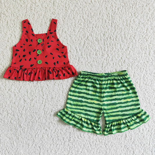 Promotion Baby Girl Sleeveless Watermelon Tunic Green Shorts Outfit RTS