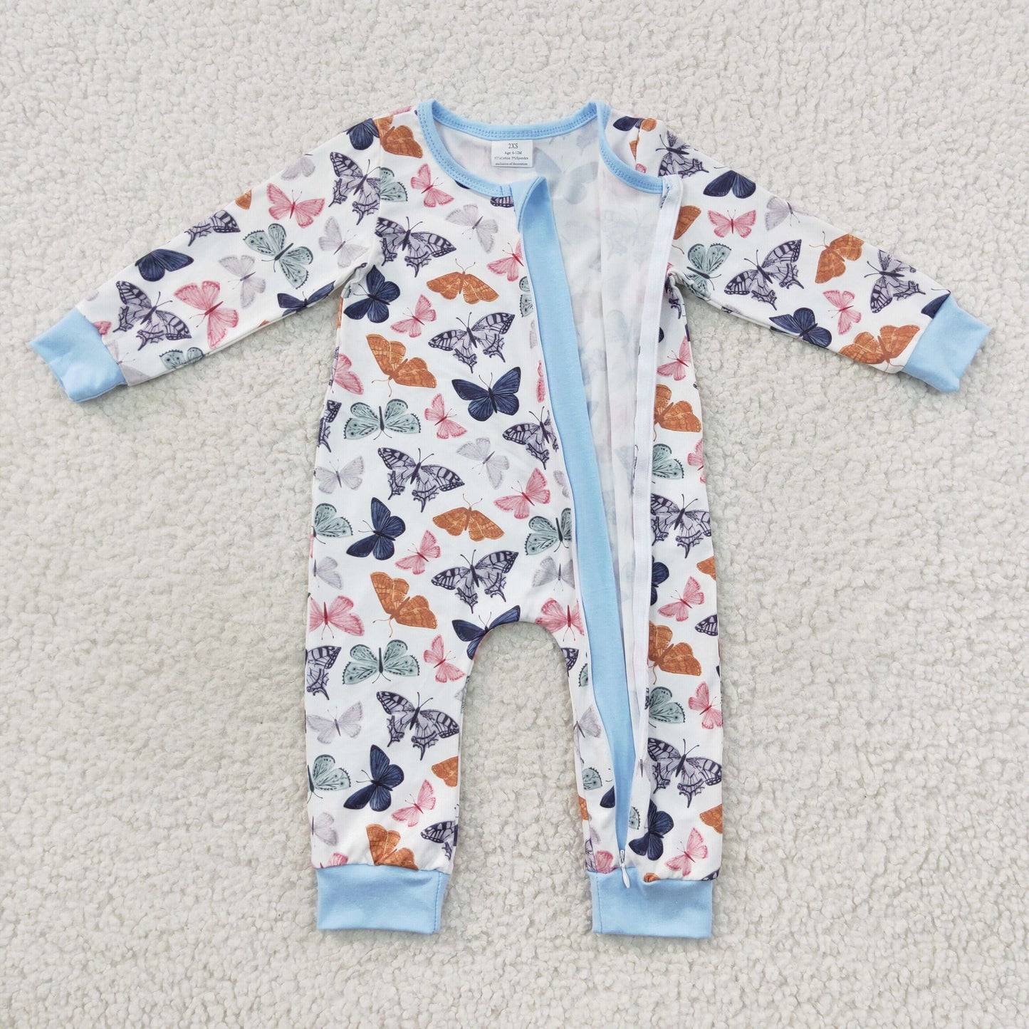 LR0521 Baby Kids Long Sleeves Butterfly One Piece Zipper Romper