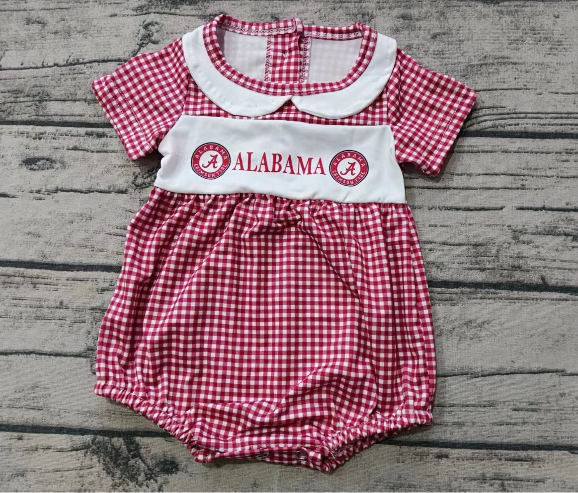 Baby Girl Short Sleeves Plaid Sleeper Team Bubble Romper