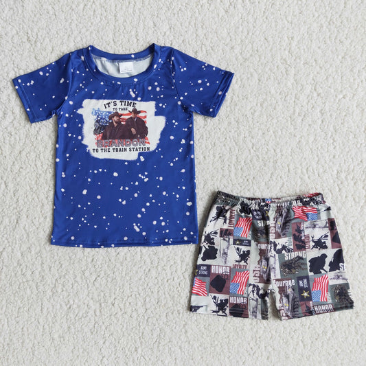 Promotion Baby Boy Blue Short Sleeves Shirt Shorts Outfit
