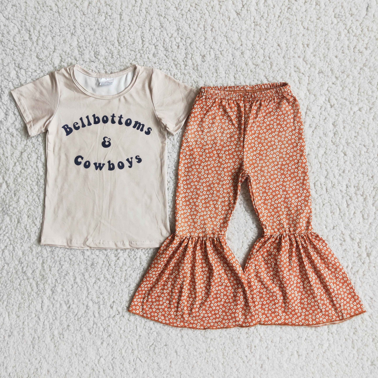 Promotion Baby Girl Short Sleeves Cowboys Shirt Floral Bell Pants Outfit RTS