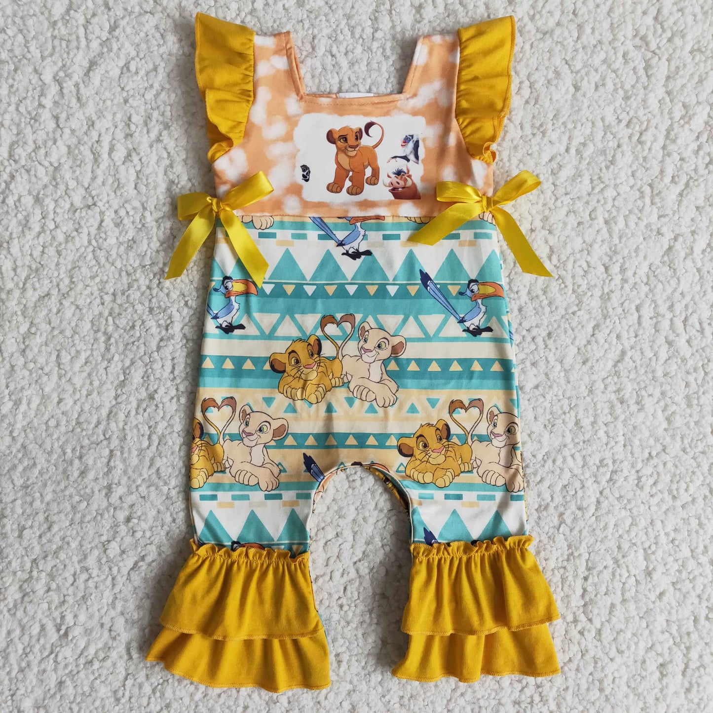 Promotion Baby Girl Short Sleeves Cartoon Lion Bows Ruffle Romper