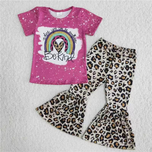 Promotion B15-23 Baby Girl Be Kind Shirt Leopard Bell Pants Set