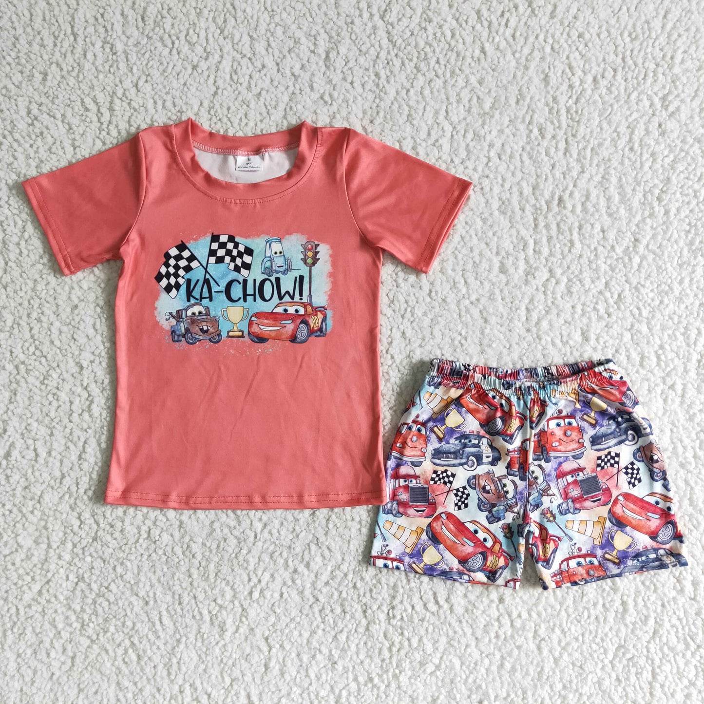 Promotion Baby Boy Short Sleeves Car Shirt Shorts Outfit RTS