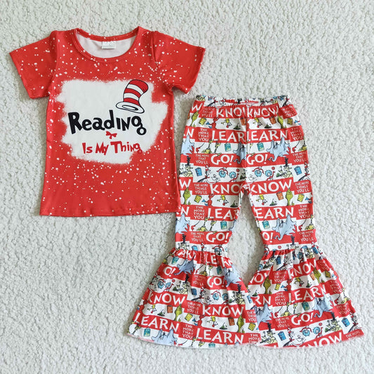 Promotion B15-4 Baby Girl Short Sleeves Shirt Bell Pants Dr Reading Set