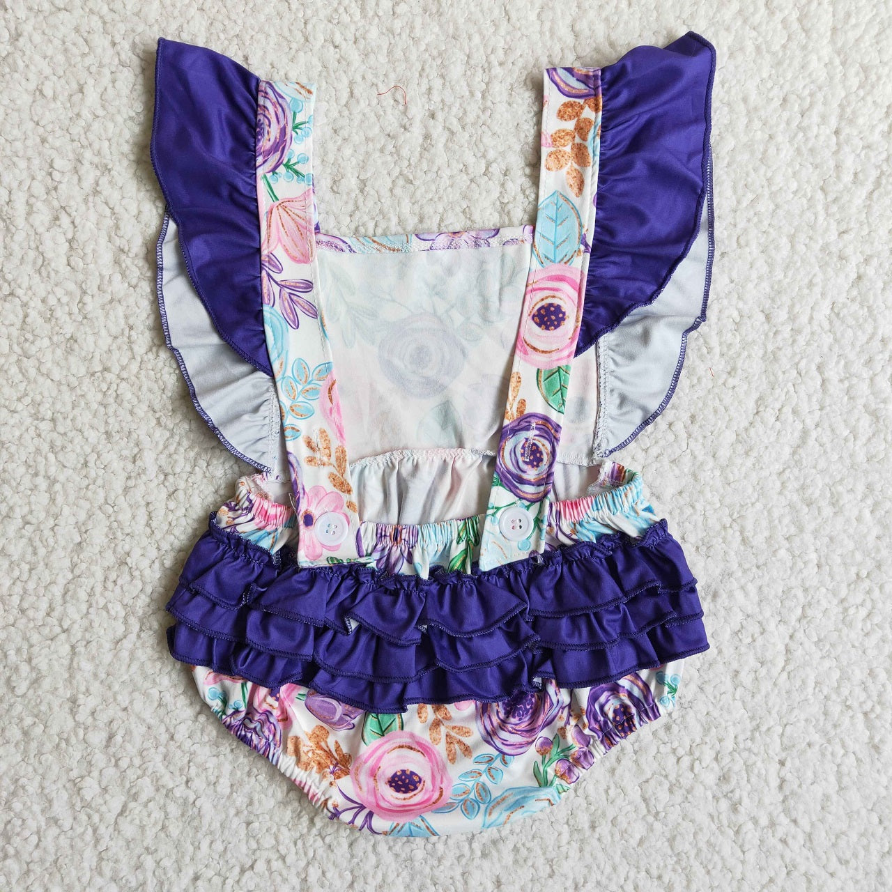 Promotion Baby Girl Short Sleeves Purple Floral Summer Bubble Romper
