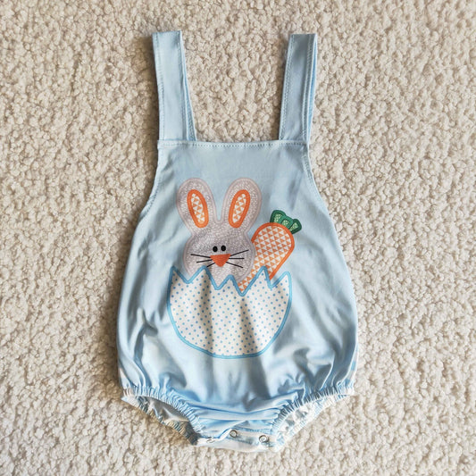 Promotion Baby Boy Rabbit Carrot Blue Stripes Bubble Romper RTS