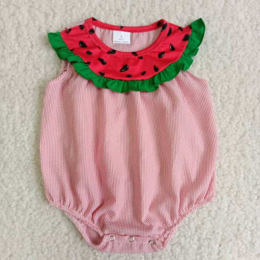 Promotion Baby Girl Watermelon Summer Red Stripes Bubble Romper