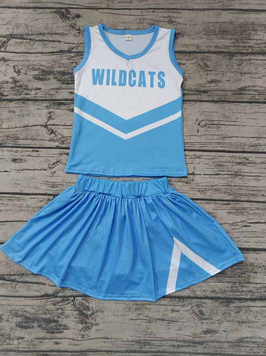 Baby Girl Sleeveless Blue Team Tops Shorts Skirt Outfit Clothes Set