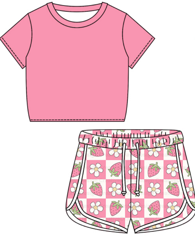 Baby Girl Short Sleeves Shirt Strawberry Flower Shorts Clothes Set Moq 5