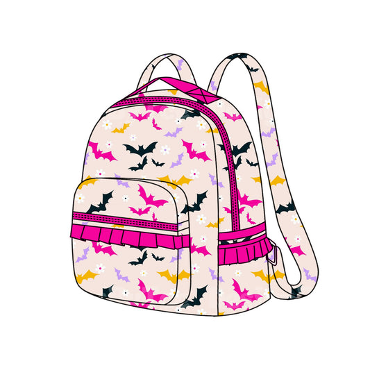 ( Moq 10 ) Preorder Baby Girl Kids Bats Flower Zipper Ruffle School Backpack Bag
