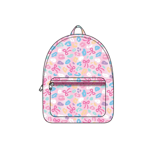 ( Moq 10 ) Preorder Baby Girl Kids Leopard Bows Zipper Ruffle Backpack School Bags