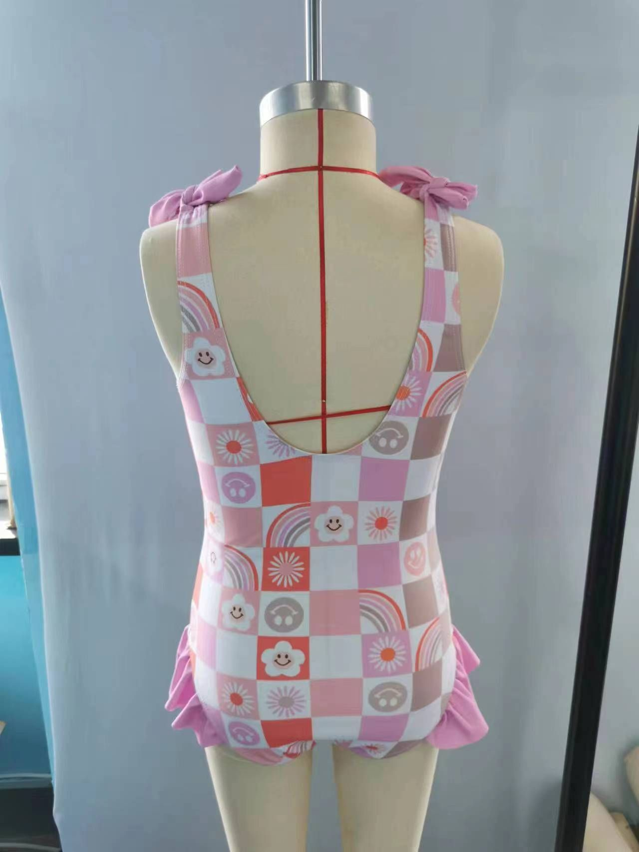 S0150 Baby Girl Smile Rainbow Floral One Piece Summer Swimsuit