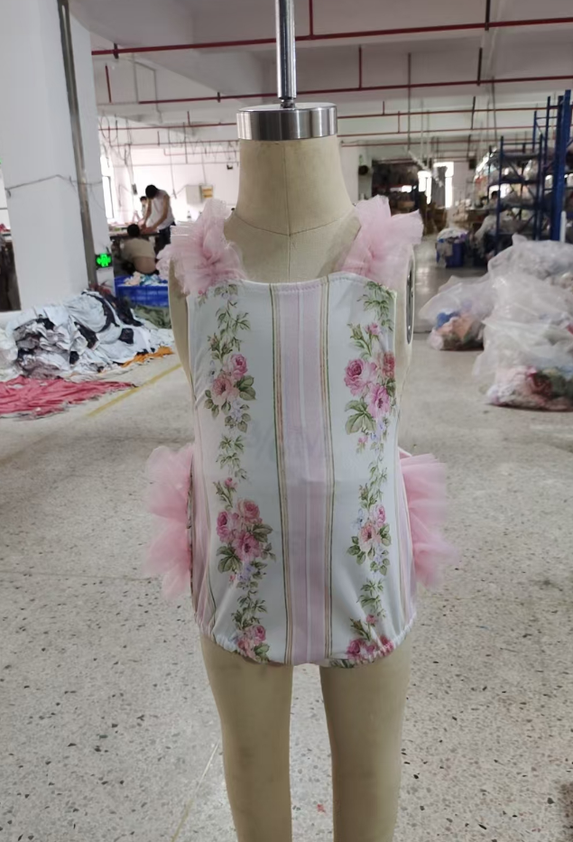 Baby Girl Infant Flower Ruffle Pink Tulle Bubble Romper RTS