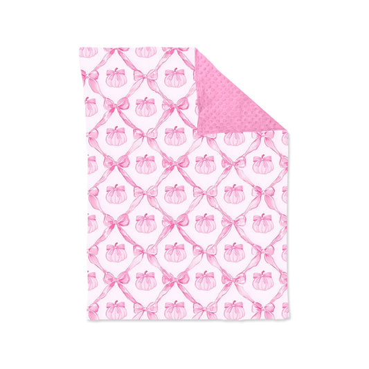 ( Moq 5 ) Preorder Baby Girl Kids Pink Bows Pumpkins Blanket