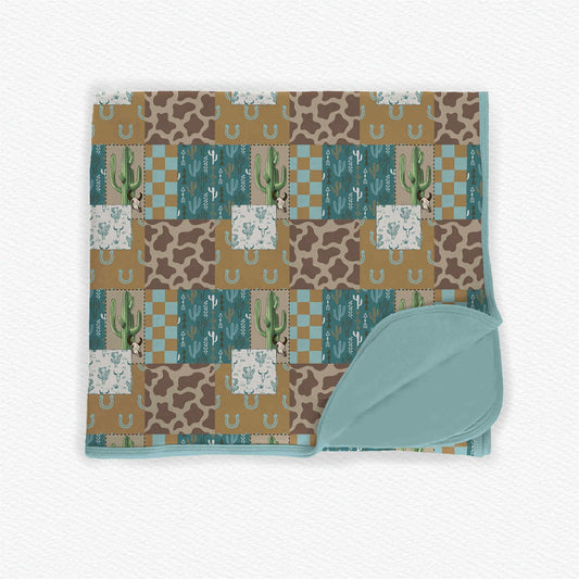 ( Moq 5 ) Preorder Baby Kids Toddler Cactus Cow Western Blue Blanket