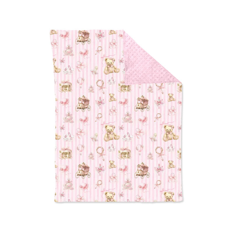 ( Moq 5 ) Preorder Baby Girls Bear Bows Stripes Pink Blanket