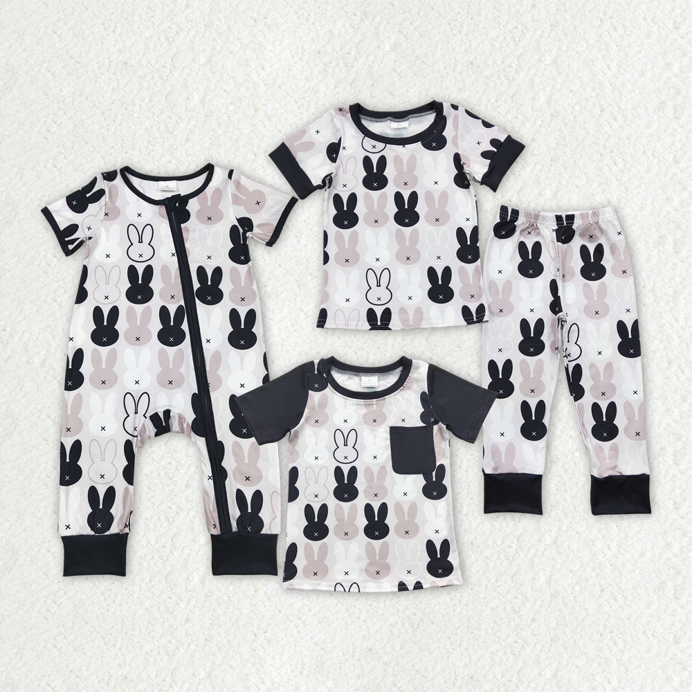 Baby Boy Short Sleeves Easter Rabbits Sibling Romper Shirt Set