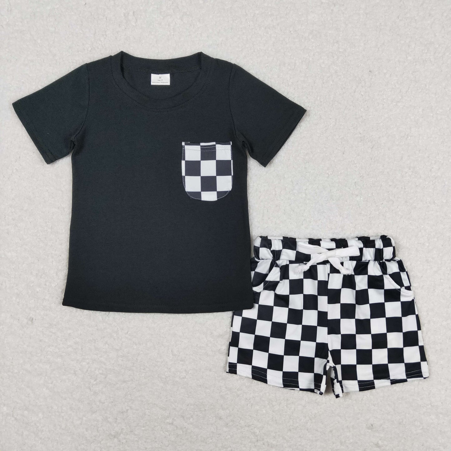 Baby Boy Short Sleeves Black Shirt Checkered Shorts Summer Set