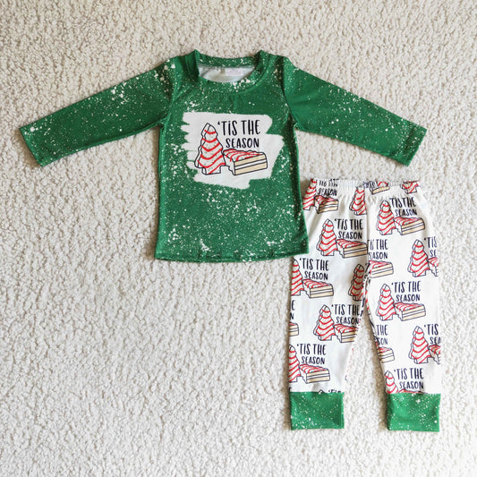 Promotion Baby Boy Green Long Sleeve Christmas Tree Cake Pants Outfit