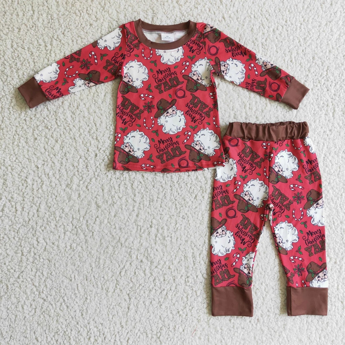 Promotion Baby Boy Merry Christmas Y'all Santa Kids Pajamas Set RTS