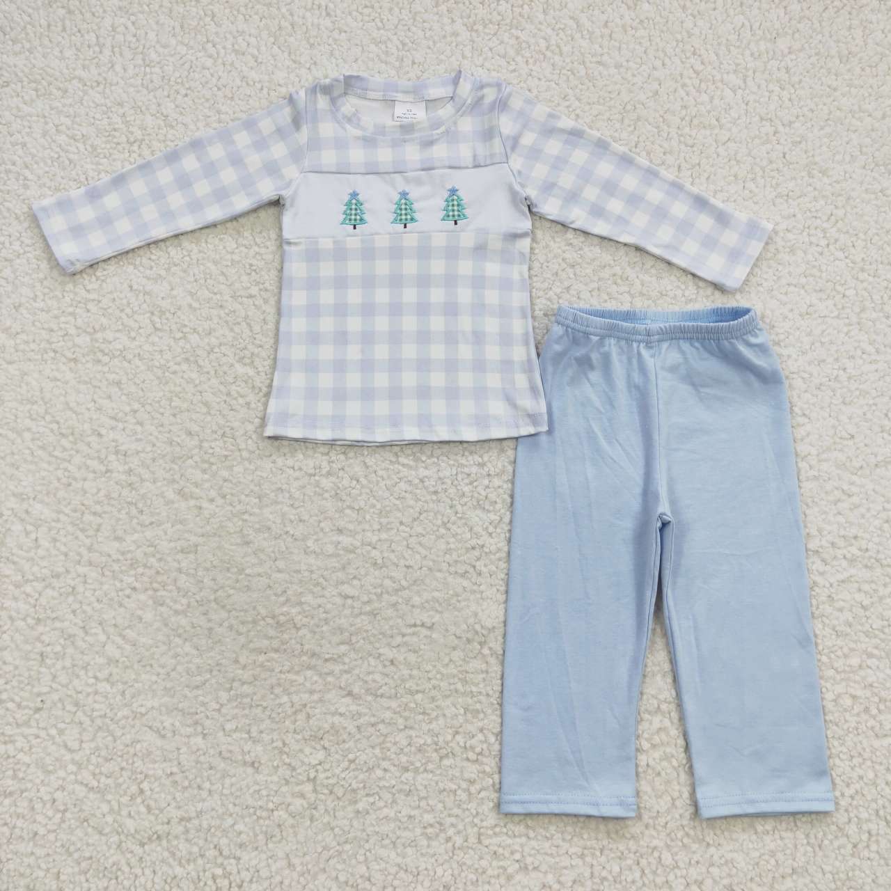 Sibling Boys Girls Long Sleeves Christmas Tree Embroidery Romper Set Clothes RTS