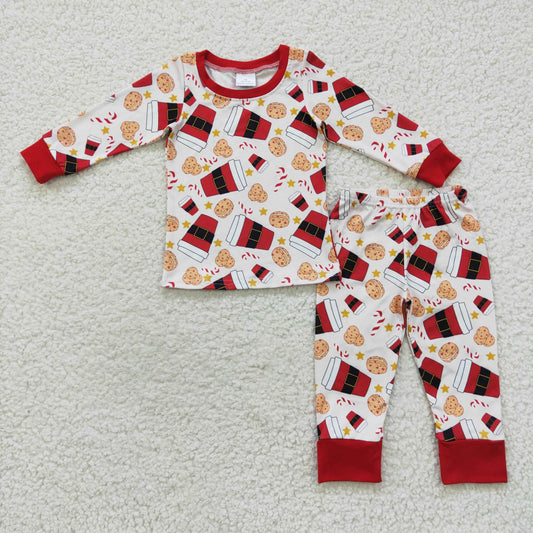 Promotion Baby Boy Christmas Cookie Long Sleeves Shirt Pants Outfit Pajamas RTS