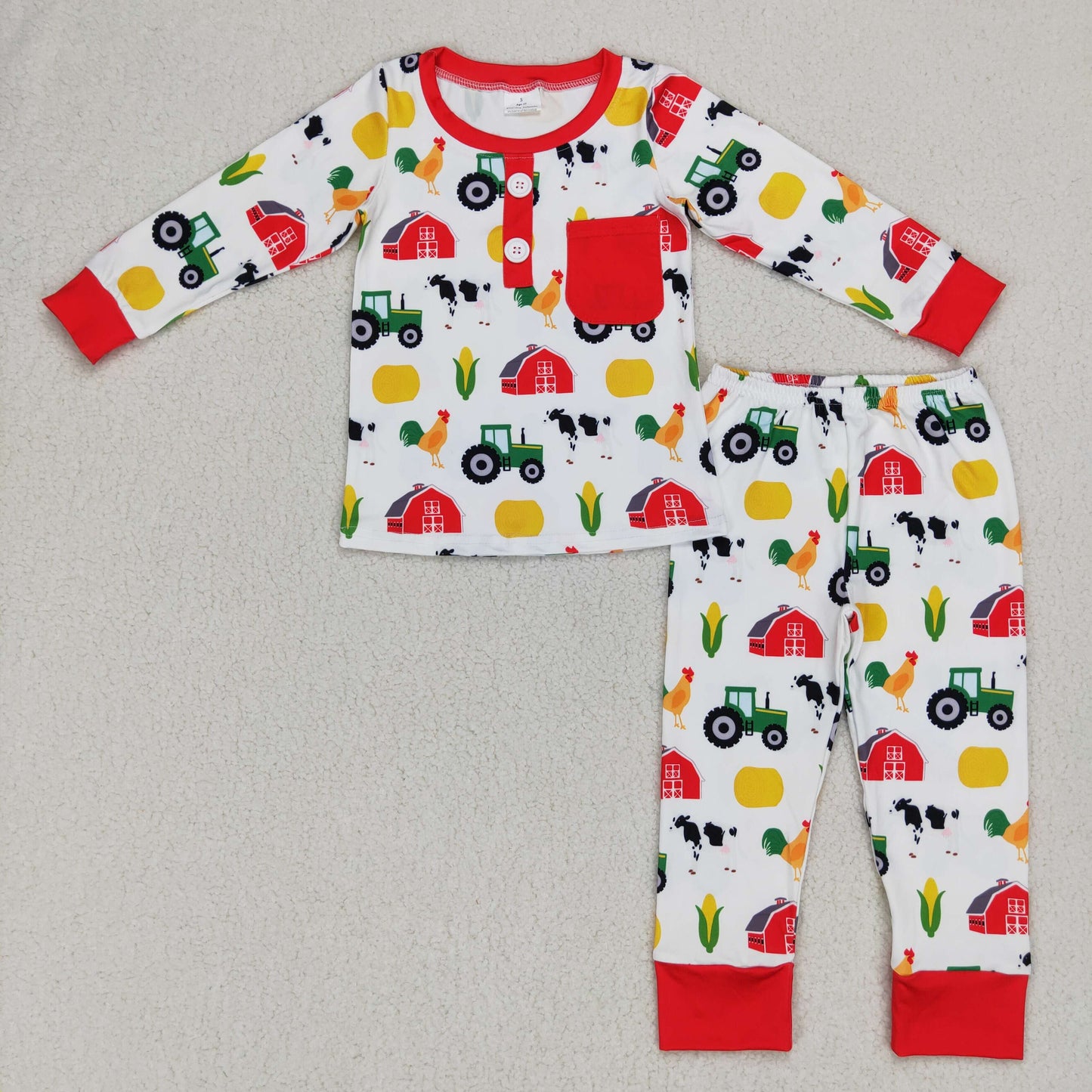 Promotion Baby Boy Long Sleeves Pocket Farm Pants Pajamas Outfit RTS