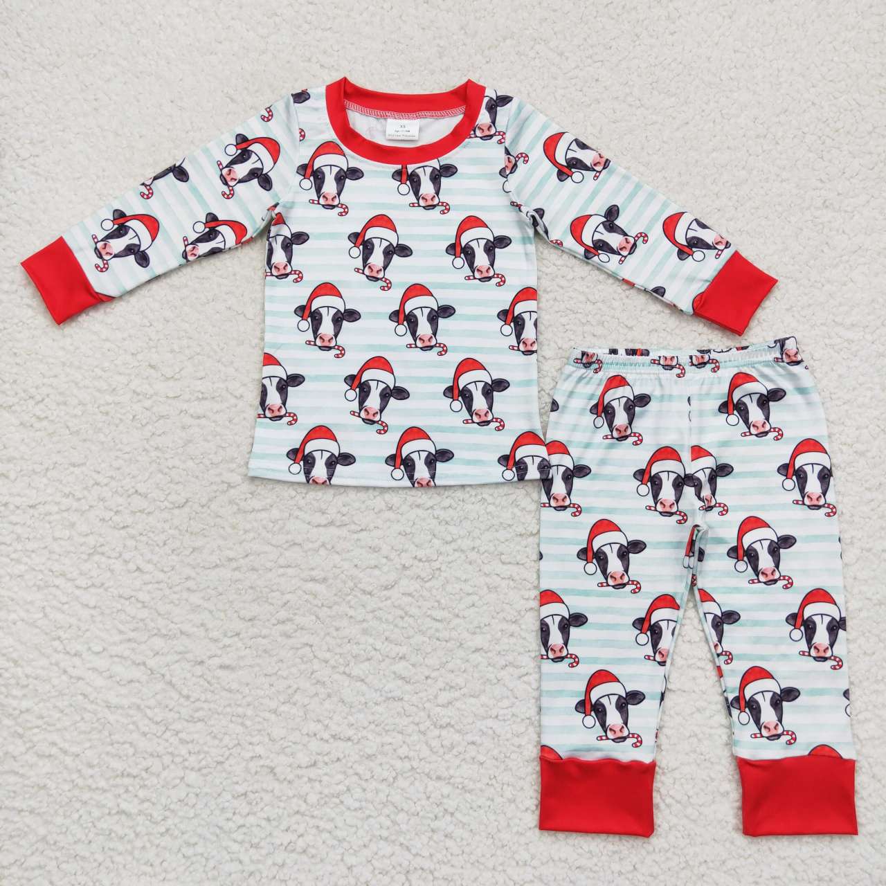 Sibling Baby Boys Long Sleeves Christmas Cow Stripes Zipper Romper Pajamas Outfit RTS