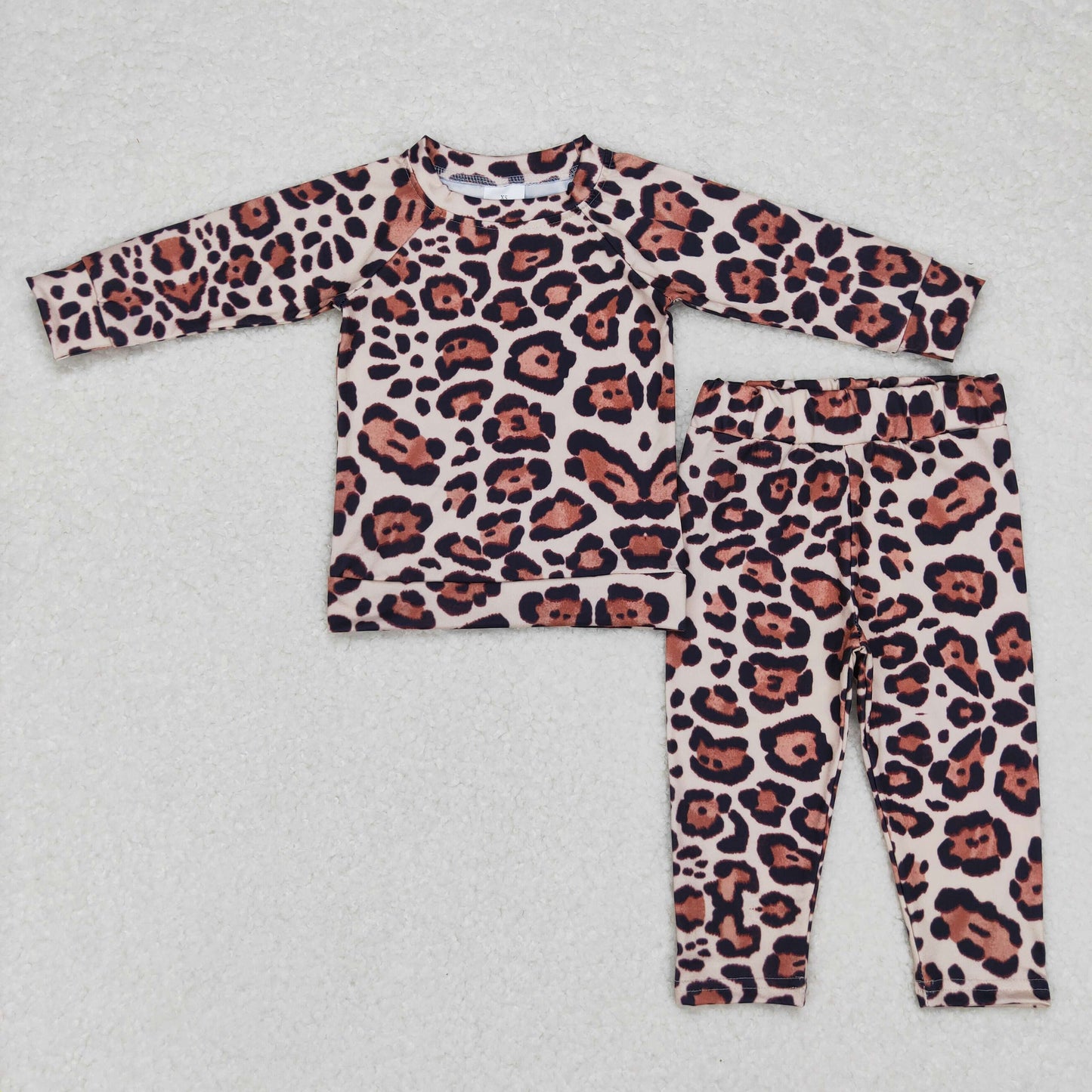 Promotion Baby Kids Long Sleeves Leopard Pants Pajamas Outfit RTS