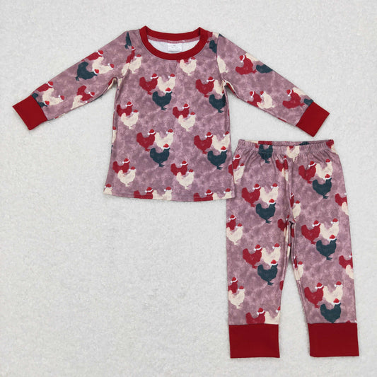Promotion Baby Kids Christmas Long Sleeves Chicken Pants Outfit Pajamas RTS