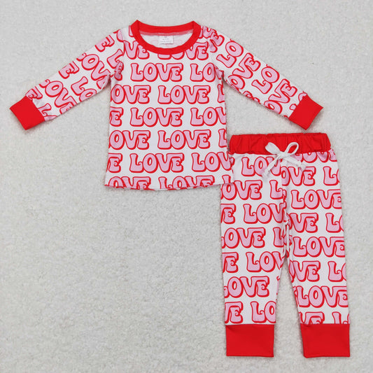 Promotion Baby Girl Long Sleeves Valentines Love Pants Outfit Pajamas RTS