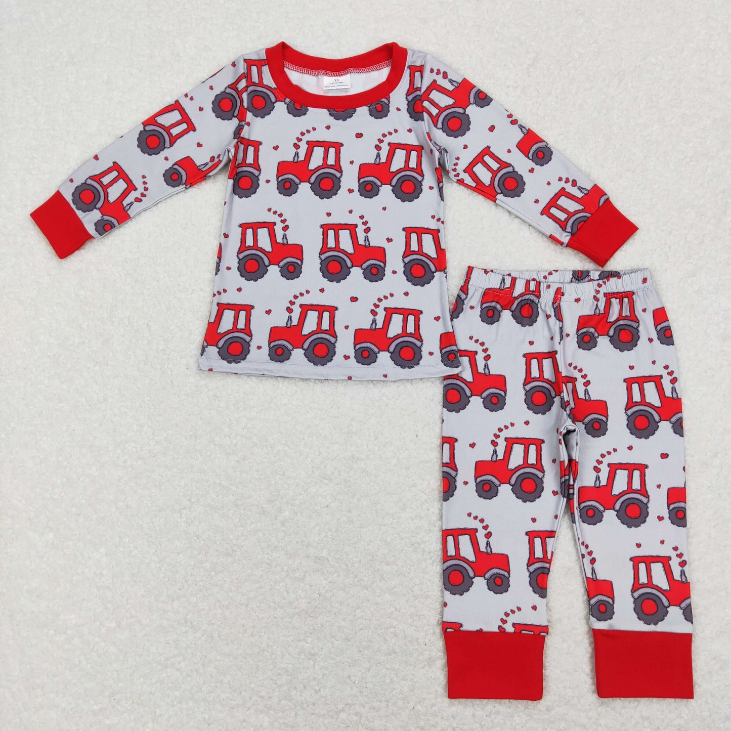Promotion Baby Girl Long Sleeves Hearts Tractor Shirt Bell Pants Set Valentine's Day Pajamas RTS