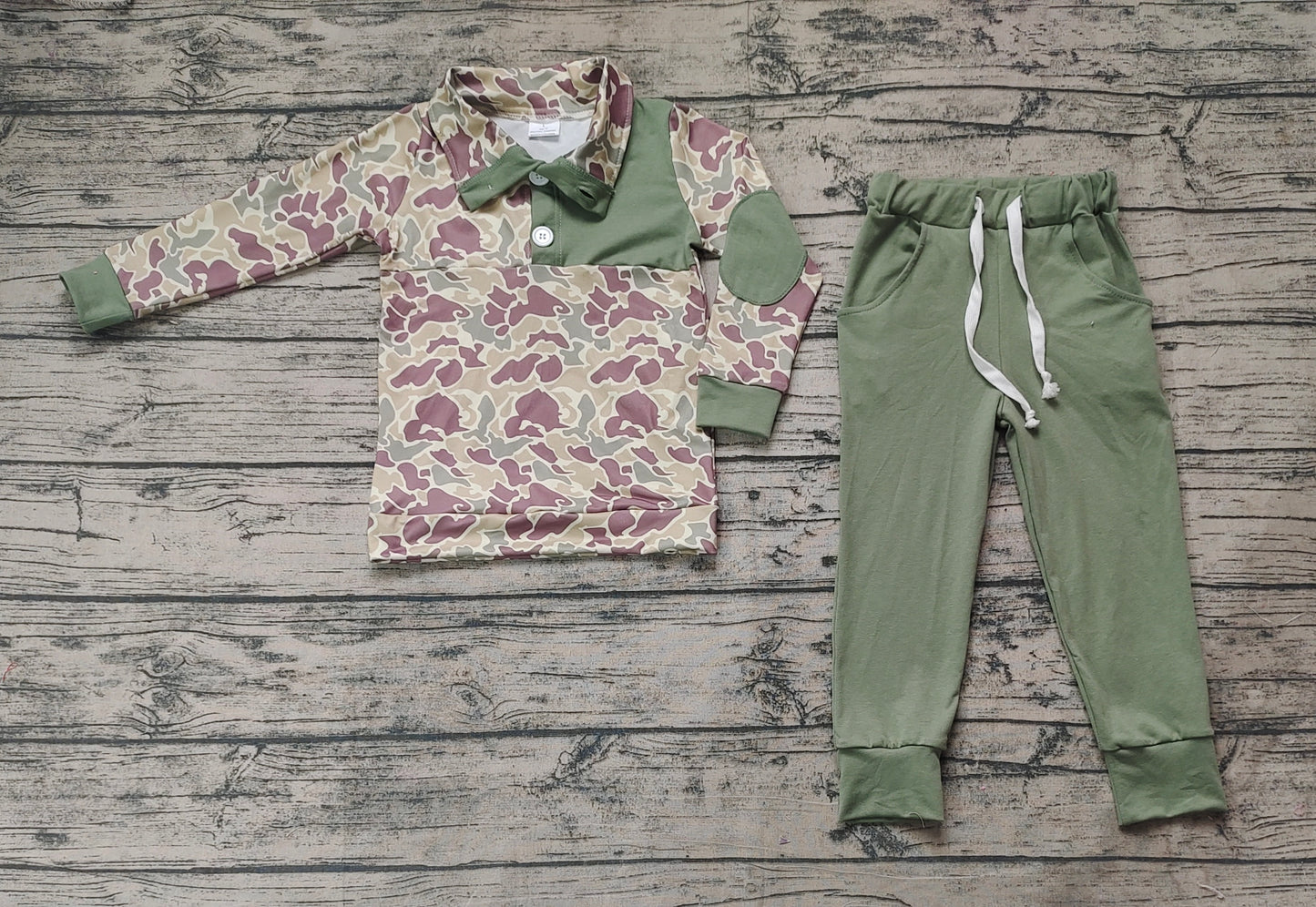 Baby Boys Fall Green Camo Pullovers Tops Shirt Pants Clothes Set