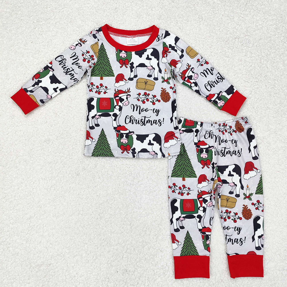 Sibling Boys Girls Kids Christmas Cows Farm Zipper Romper Dress Set Pajamas Clothes RTS