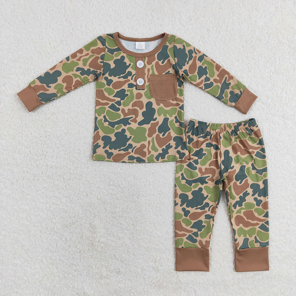 Baby Boys Toddler Long Sleeves Camo Shirt Pants Bamboo Set Sibling Pajamas Clothes RTS