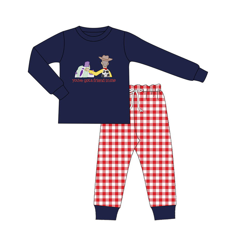 Pre-order Baby Boy Toys Navy Shirt Plaid Pants Pajamas Set