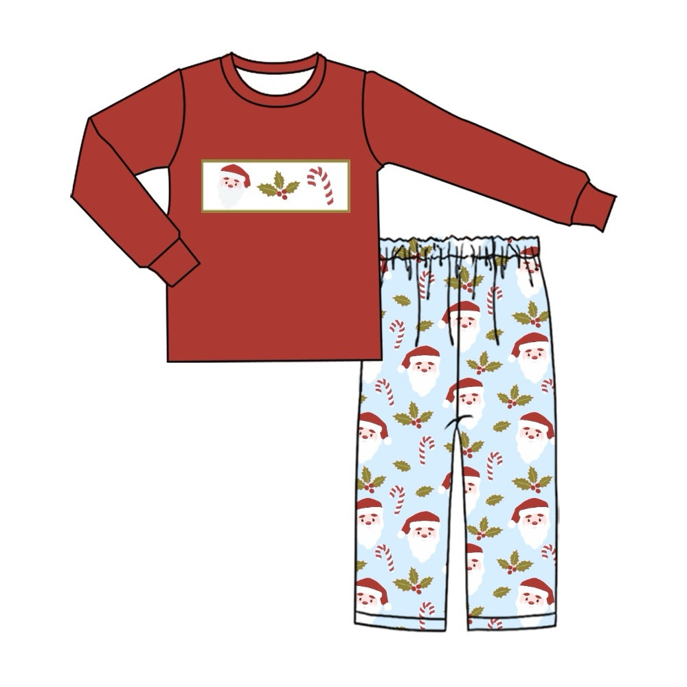 Pre-order Baby Boy Christmas Santa Leaves Shirt Pants Pajamas Set