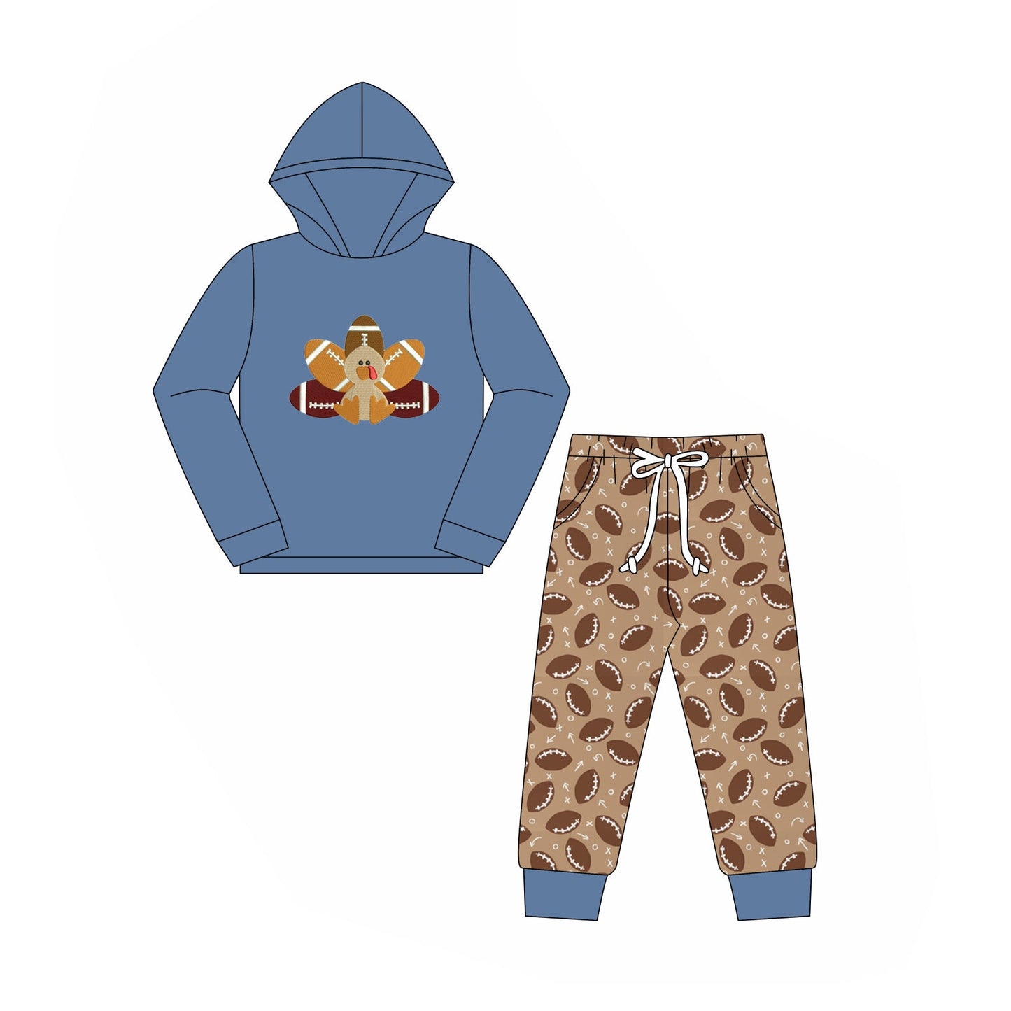 Pre-order Baby Boy Thanksgiving turkey Football Hooded Top Pants Set