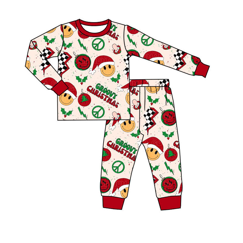 Pre-order Baby Boy Christmas Groovy Smile Shirt Pants Pajamas Set