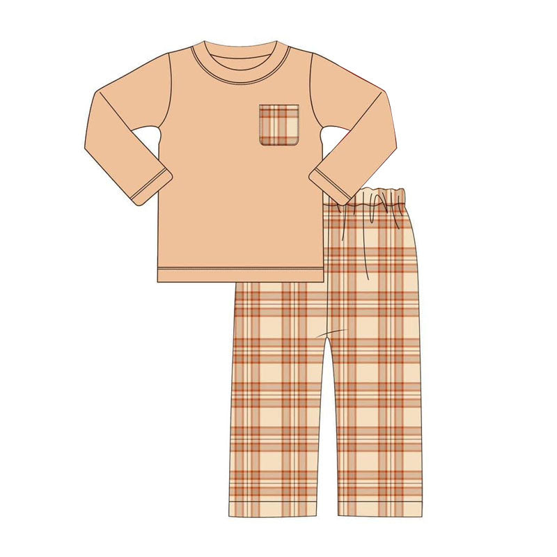 Pre-order Baby Boy Thanksgiving Checkered Shirt Pants Clothes Set